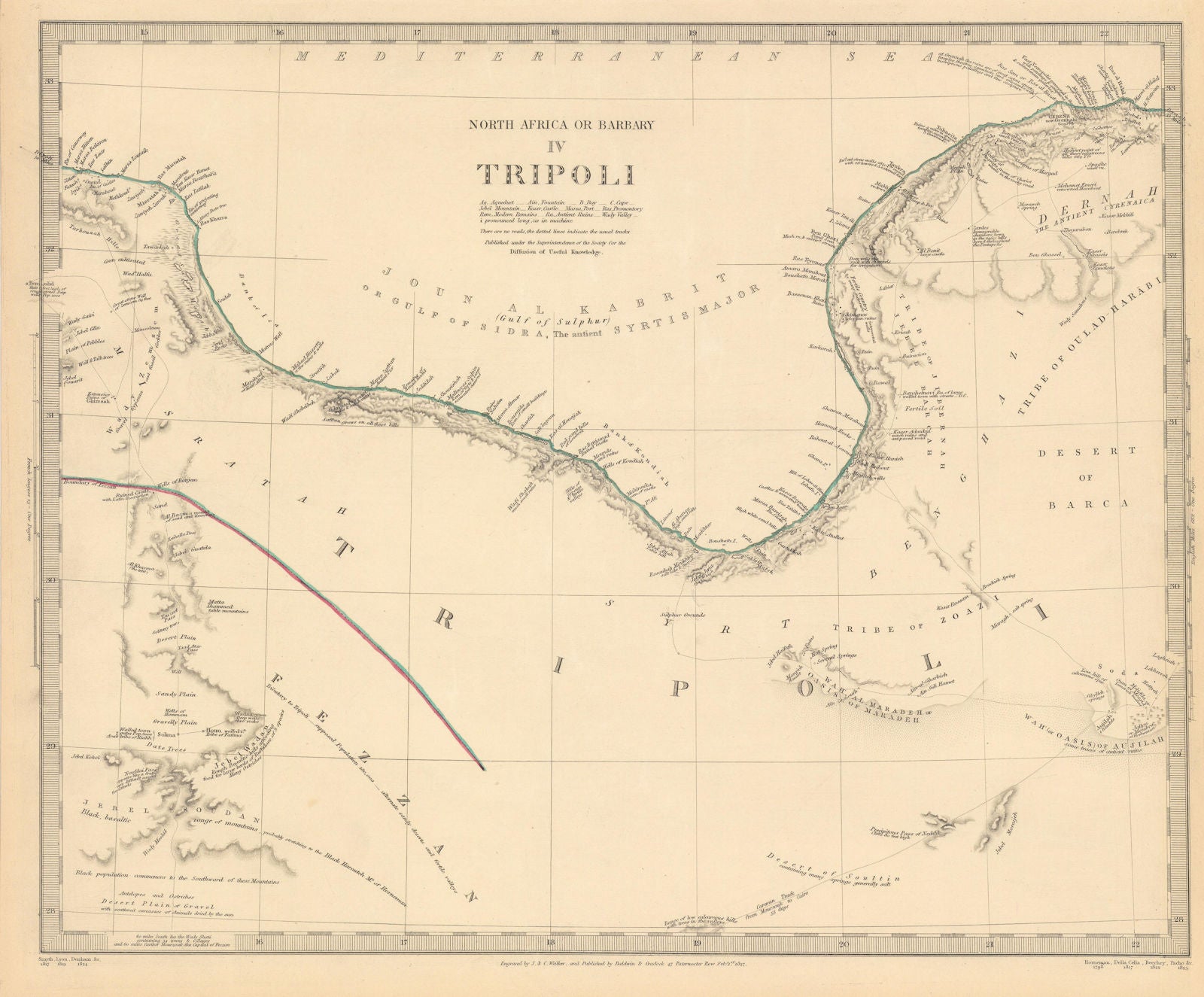 LIBYA.GULF OF SIDRA SIRTE. North Africa or Barbary.Tripoli Fezzan.SDUK 1844 map